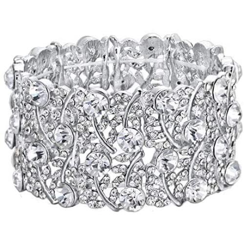 BriLove Womens Wedding Bridal Crystal Cluster Tennis Stretch Bracelet