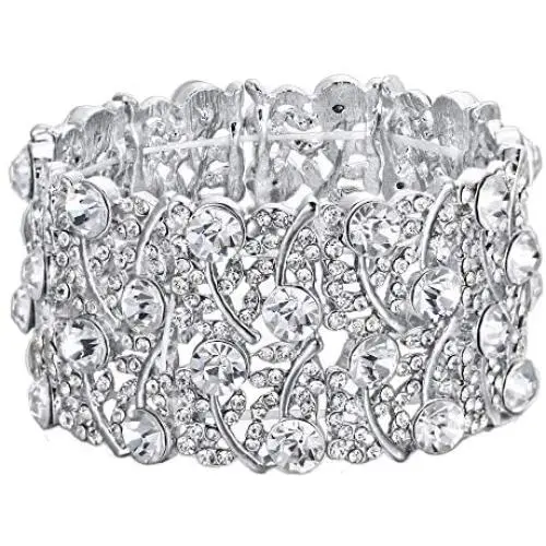 BriLove Womens Wedding Bridal Crystal Cluster Tennis Stretch Bracelet