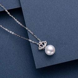 White Pearl Pendant Necklace Freshwater Cultured Pearl Dainty Queens Crown Necklace with Sterling Silver Chain Gifts for Women Girls Wife