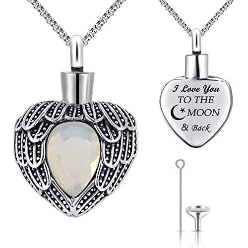 MUERDOU Urn Necklaces for Ashes Urns for Human Ashes Angel Wing Birthstone Cremation Jewelry Keepsake Holder Memorial Necklace Pendant