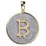 Fashion Hip Hop Charm Jewelry Iced Out Round Bitcoin Pendant Necklace Micro Paved Bling CZ Stones 24'' Gold Color Chain for Men Women