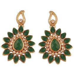 Touchstone Indian Bollywood Desire Traditional Indian Floral Motif Pear Shape Rhinestones Designer Jewelry Chandelier Earrings In Antique Gold Tone For Women.