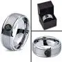 Christian Catholic Cross Heart Shaped Ring - Tungsten Band 8mm - Men - Women - 18k Rose Gold Step Bevel Edge - Yellow - Grey - Blue - Black - Brushed - Polished - Wedding - Gift Dome Flat Cut