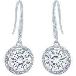 Robert Matthew Jade Silver Dangle Earrings, Pure .925 Sterling Silver with CZ Round Crystal, Dangling Earring Set, CZHalo Earrings, Christmas Jewelry