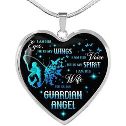 I Am His Eyes He Is My Wings I Am His Wife He Is My Guardian Angel Loss Of Husband Heart Pendant Necklace