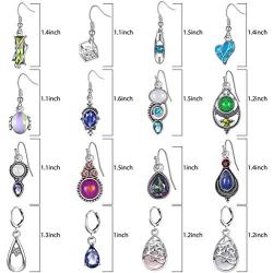 16 Pairs Crystal Drop Dangle Earrings Crystal Dangle Hook Earrings Teardrop Pendant Hoop Earrings Multicolor Boho Crystal Earrings Set for Women Girls Jewelry