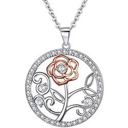 Jude Jewelers Silver Plated Tree of Life Rose Flower Style Statement Party Pendant Necklace