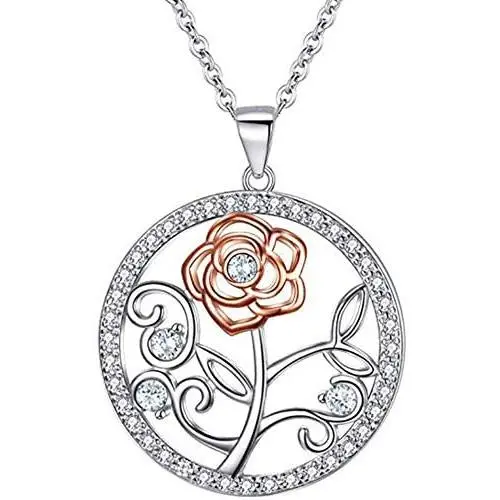 Jude Jewelers Silver Plated Tree of Life Rose Flower Style Statement Party Pendant Necklace Jude Jewelers Silver Plated Tree of Life Rose Flower Style Statement Party Pendant Necklace