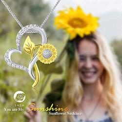 SNZM Sunflower Necklace for Women Girlfriend Heart Pendant Necklace for Birthday Christmas Anniversary, You are My Sunshine Jewelry Gifts