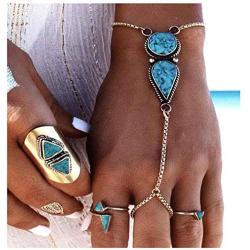 Olbye Turquoise Bracelet Silver Ring Bracelet Personalize Hand Chain Everyday Bracelet Jewelry for Women and Teen Girls