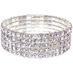 Oussum Swarovski Element Austrian Crystal Stretch Bracelet Jewelry in Silver Tone