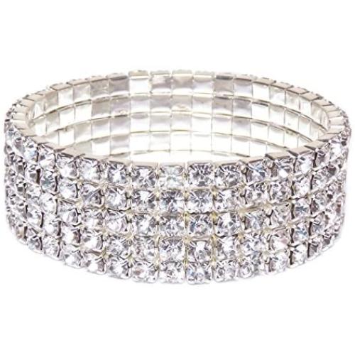 Oussum Swarovski Element Austrian Crystal Stretch Bracelet Jewelry in Silver Tone