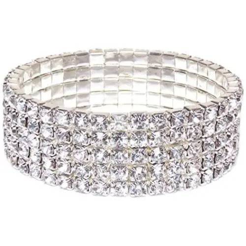 Oussum Swarovski Element Austrian Crystal Stretch Bracelet Jewelry in Silver Tone Oussum Swarovski Element Austrian Crystal Stretch Bracelet Jewelry in Silver Tone