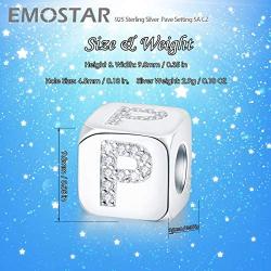 EMOSTAR Dice-Shaped 26 Block Letters Charms Initial A-Z Alphabet Beads, 925 Sterling Silver Square Cube Charms with CZ fits European Women Bracelet, Gifts for Birthday/Christmas/Mom/Lover