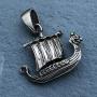 Jewelry Viking Dragonship Boat Ship Dragon Amulet Charm Silver pewter pendant necklace w Silver Ball Chain