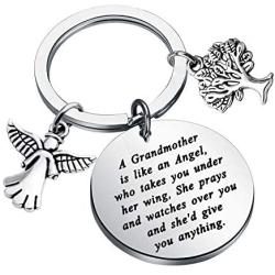 FUSTMW Grandmother Keychain Gifts Grandma Keychain Birthday Gifts Grandma Jewelry Gifts from Grandchildren a Grandmother is Like an Angel