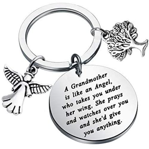 FUSTMW Grandmother Keychain Gifts Grandma Keychain Birthday Gifts Grandma Jewelry Gifts from Grandchildren a Grandmother is Like an Angel