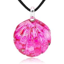 SUVANI Hand Blown & Hand Painted Glass Fuchsia Pink Seashell Necklace or Dangle Earrings