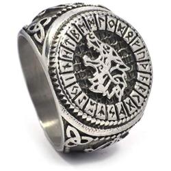 Gungneer Fenrir Wolf Odin Rune Circle Triquetra Celtic Stainless Steel Ring Men Women Norse Protection Jewelry