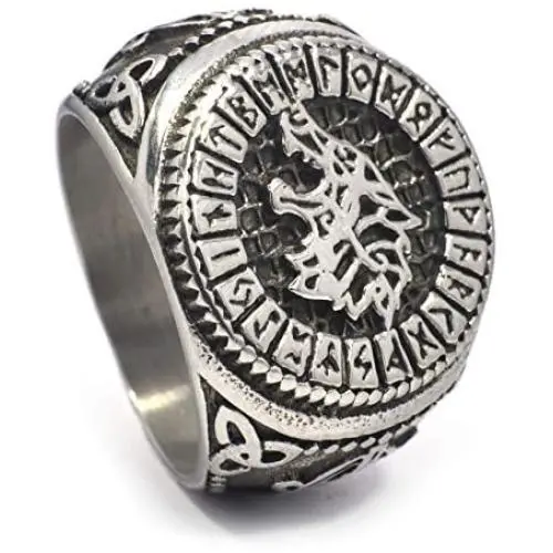 Gungneer Fenrir Wolf Odin Rune Circle Triquetra Celtic Stainless Steel Ring Men Women Norse Protection Jewelry Gungneer Fenrir Wolf Odin Rune Circle Triquetra Celtic Stainless Steel Ring Men Women Norse Protection Jewelry