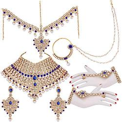 I Jewels Indian Wedding Traditional Gold Plated Kundan Ethnic Bridal Jewelry Set with Earrings, Nose Ring, Mathapatti & Haath Panja for Women