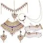 I Jewels Indian Wedding Traditional Gold Plated Kundan Ethnic Bridal Jewelry Set with Earrings, Nose Ring, Mathapatti & Haath Panja for Women