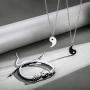 Hicarer Yin Yang Friend or Couple Bracelet with Necklace Set, 2 Pieces Matching Yin Yang Adjustable Cord Bracelet, 2 Pieces Yin Yang Couple Pendant Necklace Chain for Friendship Boyfriend Girlfriend
