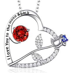 Birthday Gifts for Her Love Rose Heart Necklace Ruby Peridot Blue Sapphire Citrine Simulated Diamond Jewelry Sterling Silver