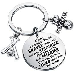 BAUNA Softball Keychain Softball Gift Always Remember You are Braver Than You Believe Keychain with Inspirational Quote for Softball Player Team Coaches