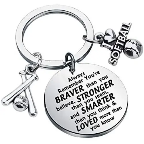 BAUNA Softball Keychain Softball Gift Always Remember You are Braver Than You Believe Keychain with Inspirational Quote for Softball Player Team Coaches BAUNA Softball Keychain Softball Gift Always Remember You are Braver Than You Believe Keychain with Inspirational Quote for Softball Player Team Coaches