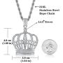 ROWIN&CO King Queen Royal Crown Necklace Silver Diamond-Cut Cubic Zirconia Charm Pendant, Hip Hop Jewelry, Rapper Chains for Men Women