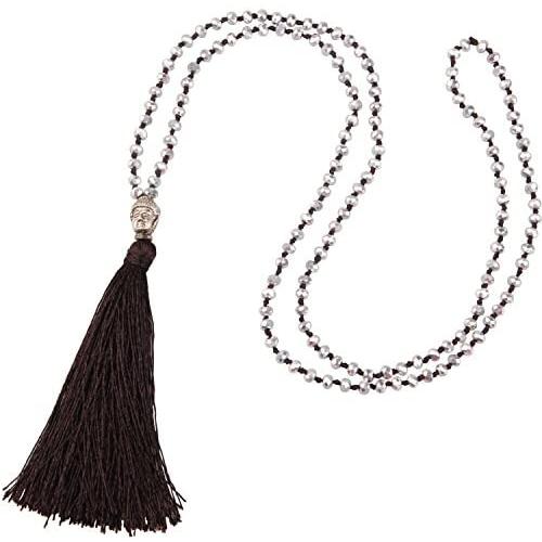 KELITCH Buddha Crystal Bead Chain Necklace Charm Jewelry Sweater Necklaces for Women Long Tassel Pendant Wrap Strand