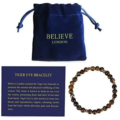 Believe London Tiger Eye Bracelet with Jewelry Bag & Meaning Card | Strong Elastic | Precious Natural Stones Crystal Healing Gemstone Men Women Meditation Believe London Tiger Eye Bracelet with Jewelry Bag & Meaning Card | Strong Elastic | Precious Natural Stones Crystal Healing Gemstone Men Women Meditation