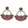 Efulgenz Boho Vintage Antique Gypsy Tribal Crystal Kundan Indian Oxidized Silver Chandbali Dangle Earrings Jewelry