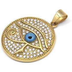 GUNGNEER Iced Out Eye of Horus Egypt Protection Pendant Stainless Steel Necklace Ancient Egyptian Jewelry Talisman