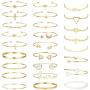 sailimue 26 Pcs Multiple Layered Stackable Bracelets for Women Open Cuff Wrap Bracelet Star Moon Pearl Leaf Arrow Love Knot Bracelets Adjustable Gold Bangle Bracelets Set