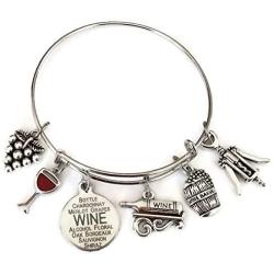 Kits Kiss Wine Bracelet, Wine Jewelry, Gift for Wine Lover, Wine Charm Bracelet, Grape, Red Wine Glass, Wine Opener, Wine Barrel, Wine Bottle, Wine Gift, Wine Bangle Bracelet