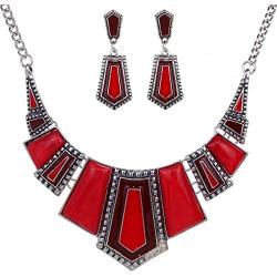 YAZILIND Vintage Ethnic Tibetan Silver Irregular Rhinestone Bib Collar Earrings Necklace Jewelry Set