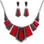 YAZILIND Vintage Ethnic Tibetan Silver Irregular Rhinestone Bib Collar Earrings Necklace Jewelry Set