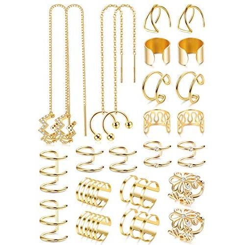 Besteel 12 Pairs Wave Cuff Chain Earrings Helix Cartilage Clip On Wrap Earrings Stainless Steel Non Piercing Earrings Set