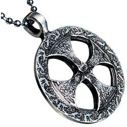 Medieval Norse Viking Jewelry Sunwheel Celtic Sun Wheel Shield Solar Cross Protection Amulet Pewter Mens Pendant Necklace Charm Wealth Travel Medallion Victory Talisman for men w Silver Ball Chain