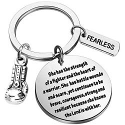 SEIRAA Cancer Survivor Keychain Gift She Has The Strength of a Fighter and The Heart of a Warrior Encouragement Inspirational Jewelry Gift