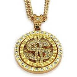 MLARK Mens Hip Hop Necklace 18k Gold Plated Dollar Sign Rapper Pendant Necklace with Drill 30 inches Cuban Chain