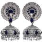 Aheli Antique Boho Oxidized Faux Blue Stone Studded Dangle Jhumki Jhumka Earrings Indian Wedding Bohemian Jewelry for Women