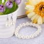 Finrezio Faux Pearl Crystal Necklace Earring Bracelet Set for Women Wedding Bridal Jewelry