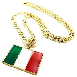GWOOD Italy Flag Small Pendant Necklace with Figaro Chain 24 Inches Long