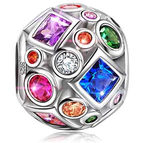 NINAQUEEN 925 Sterling Silver Pandöra Charms Summer Rainbow Birthstone Bead for Pandöra Bracelets Pendant Jewelry Anniversary Valentines Day Birthday Gifts for Women Wife Sisters Daughter