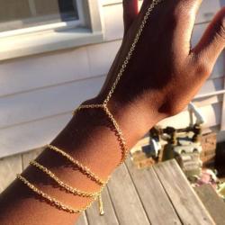 VITORIAS GIFT Women Hand Chain Attached Bangle Jewelry Slave Chain Link Finger Bracelet Jewelry