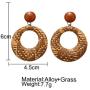 KaFu Woven Rattan Earrings Handmade Wicker Earrings Straw Knit Hoop Lightweight Bohemian Dangle Hoop Earrings Drop Dangle Geometric Statement Earrings for Women Girls (brown)