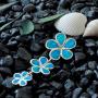 Sterling Silver Synthetic Blue Opal 3 Plumeria Pendant Necklace, 16+2'' Extender